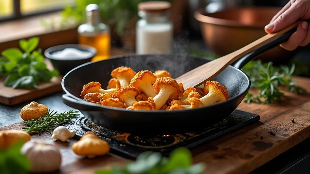 Cuisson parfaite des girolles dorées sautées au beurre et huile d'olive pour préserver saveurs et textures